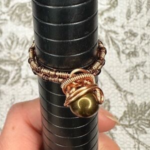 Handmade Copper wire wrap ring size 9 brown bead purple handmade